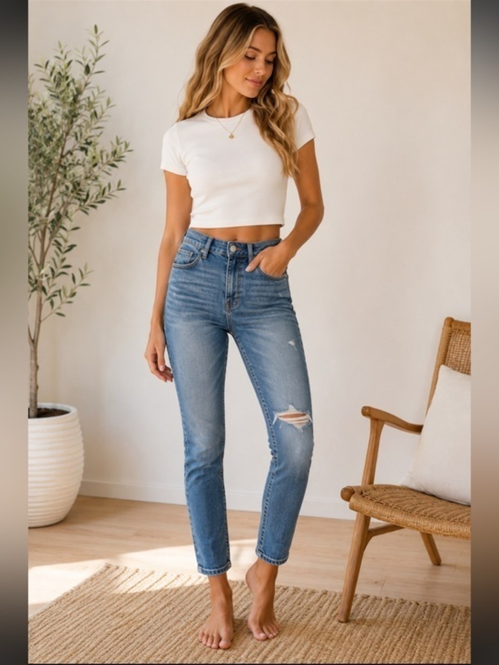 Madewell Rigid Skinny Distressed High Rise Jeans Medium Wash Size 26
